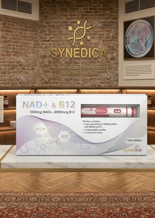 Synedica NAD+ B12 — packaging premium consegnato in Italia
